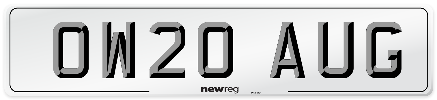 OW20 AUG Number Plate from New Reg